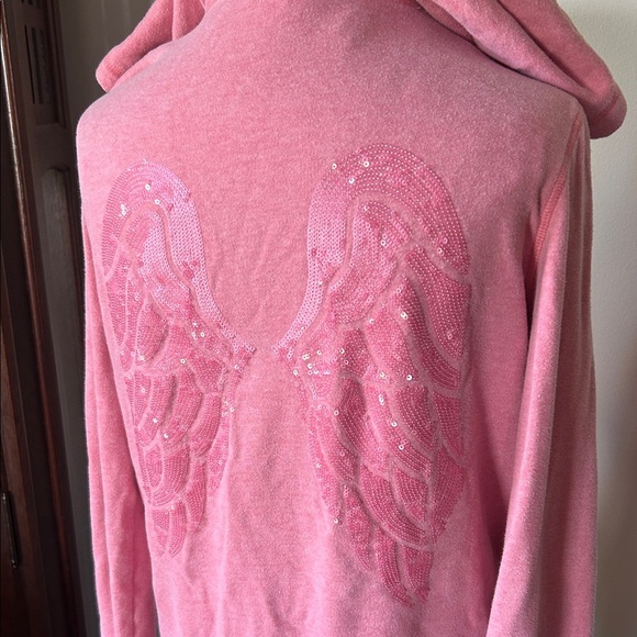 Pink Victoria Secret Zip up Hoodie with Sequin Angel Wings Vintage RARE - Picture 2 of 6